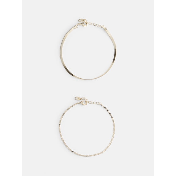 Free Assembly Women's Demi Fine 14K Gold Plated Herringbone Layered Bracelet Set, 2-Piece