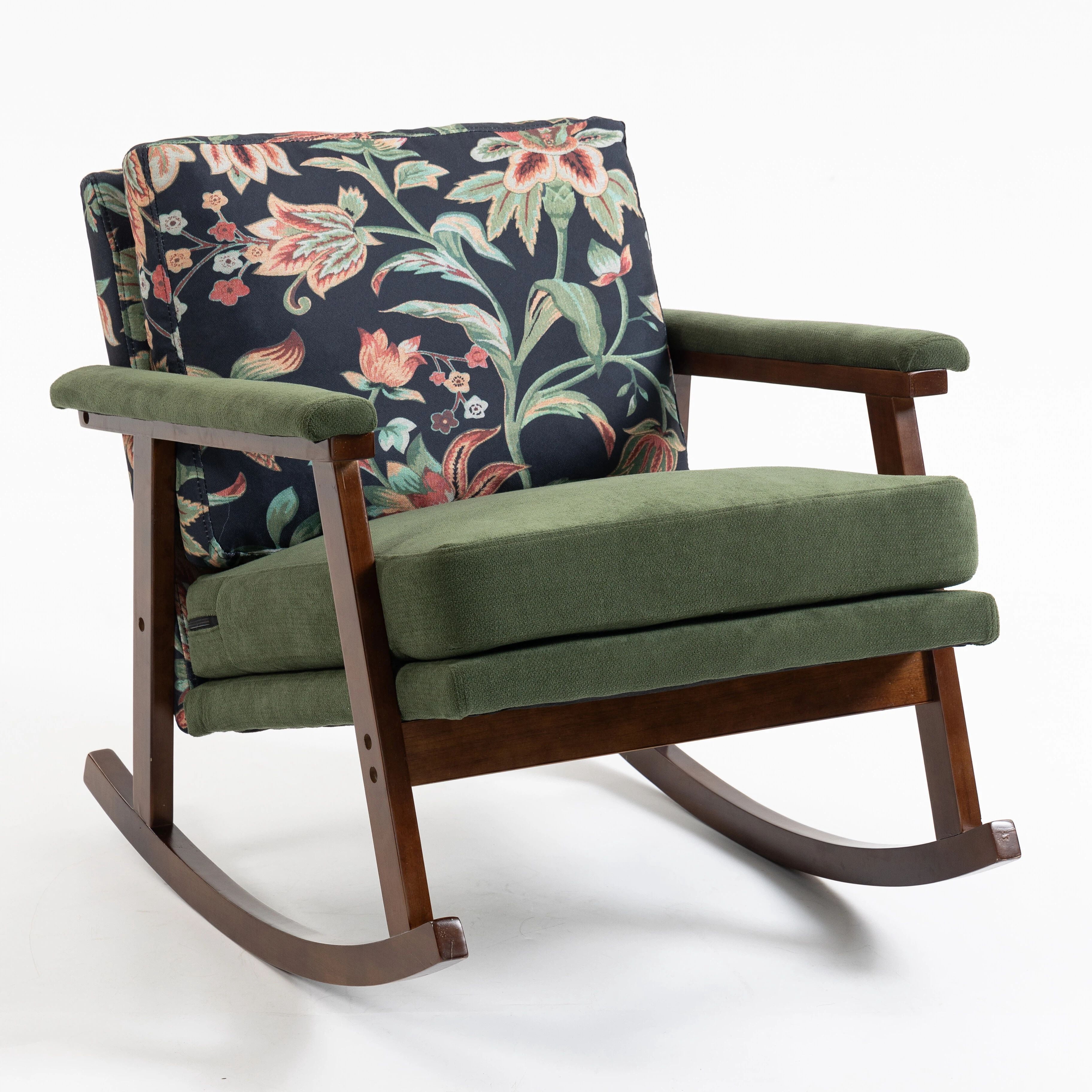 Euroco Mid Century Modern Rocking Chair Nursery, Teddy Upholstered Accent Chair with Solid Wood Frame,Glider Rocker Reading Armchair for Living Room Bedroom,Green