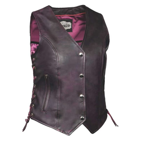 UNIK Women's Premium Traditional Lambskin Leather Motorcycle Vest - Purple (XL)