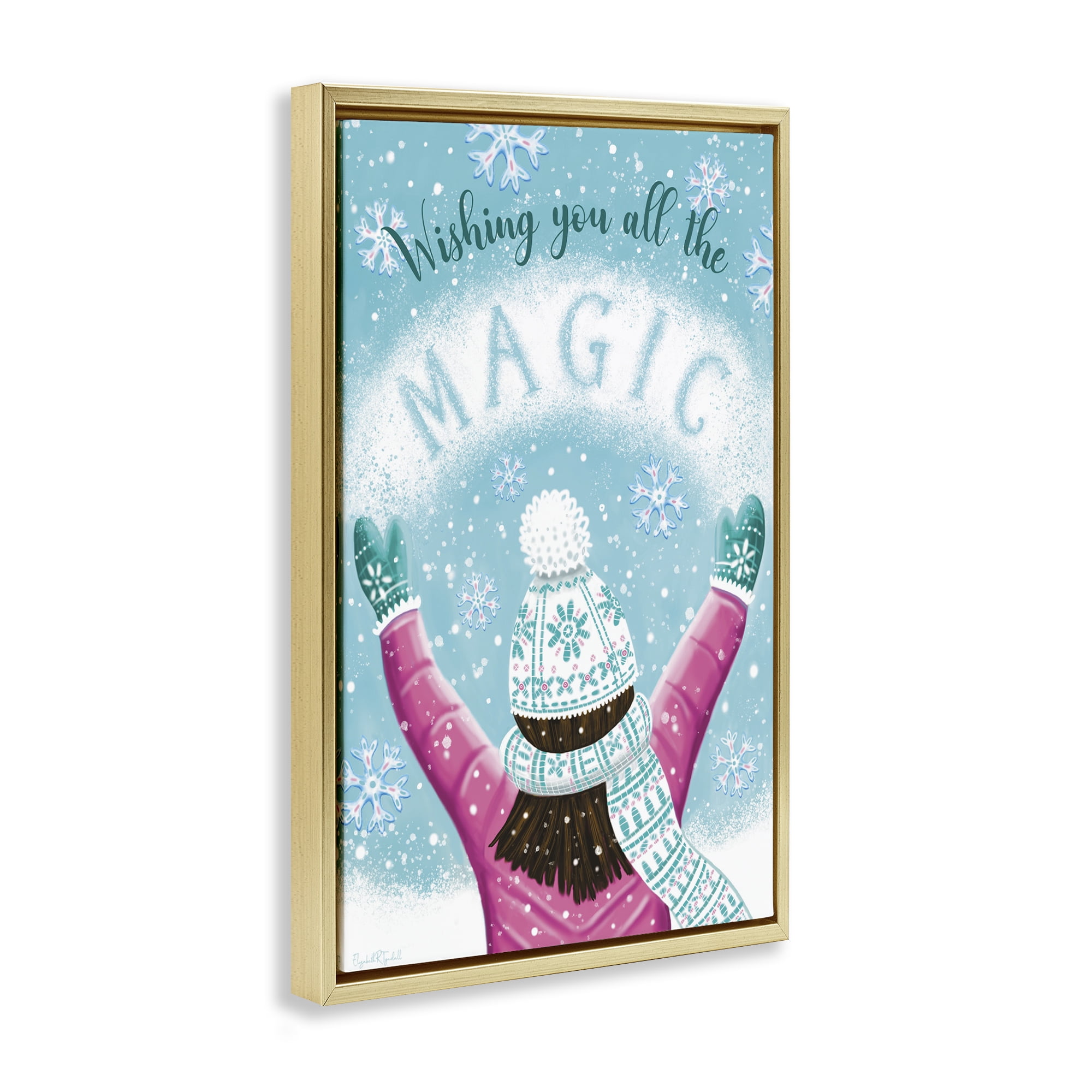 Stupell Industries Wishing You Magic Holiday Painting Gold Floater Framed Art Print Wall Art, 17 x 25