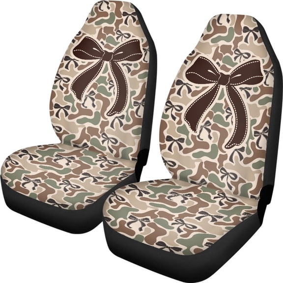 XYZCANDO Car Seat Covers Camo Bow Design 2 pcs Car Front Seat Covers Soft Van Auto SUV Waterproof Washable Auto Seat Covers