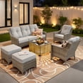 thumbnail image 6 of Vcatnet 6 Pieces Outdoor Patio Furniture Sets High Back All-Weather Wicker Patio Conversation Set with Ottomans & Solar Light Coffee Table, Gray, 6 of 10