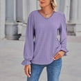 thumbnail image 6 of Baywell Womens Lace Crochet V Neck flare Long Sleeve Button Down Shirt Casual T Shirts Blouses Pullover Tops Purple S-XXL, 6 of 8