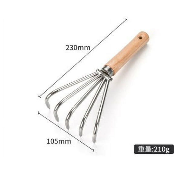 BERTDOMD Stainless Steel Hand Rake Gardening Rake Small Garden Rake With Wood Handle Loosening Soil Tool For Loosening Soil Weeding