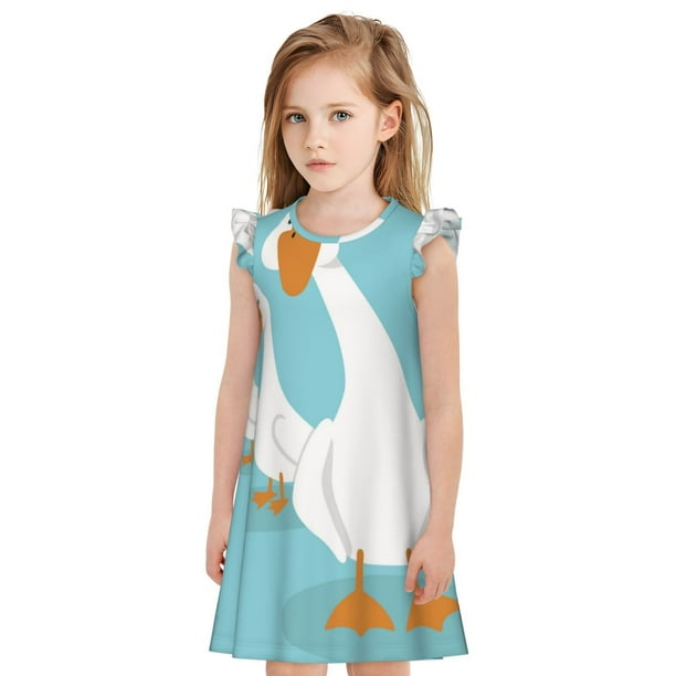 Fotbe Three White Geese Vestido de Dormir para Niñas de 3 a 10 Años, Mangas Cortas, Estilo Princesa, Pijama Camisón con Mangas Voladas-XX-Large