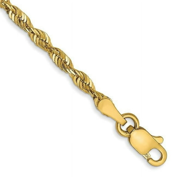 Primal Gold 14 Karat Yellow Gold 2.5mm Extra-Light Diamond-cut Rope Chain Bracelet