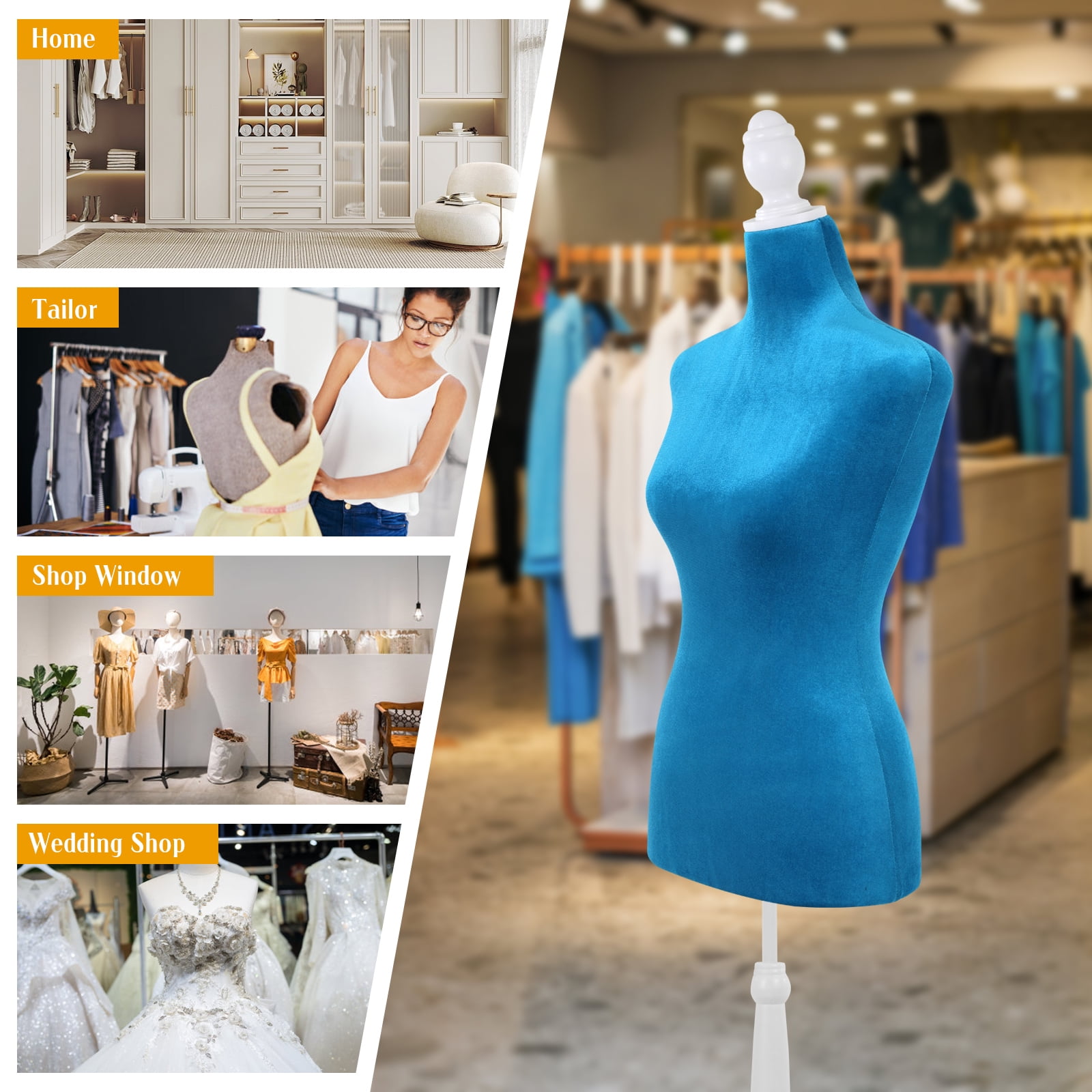 Dkelincs Female Mannequin Torso with Wooden Tripod Stand, 49.6"-63.4" H Adjustable Model Dress Form Manikin for Display, Blue