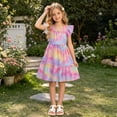 thumbnail image 5 of Girls Summer Cute Dress Square Neck Ruffled Sleeveless Pleated A Line Dresses Casual Stylish Midi Sundress (4 Years, Multicolor), 5 of 6