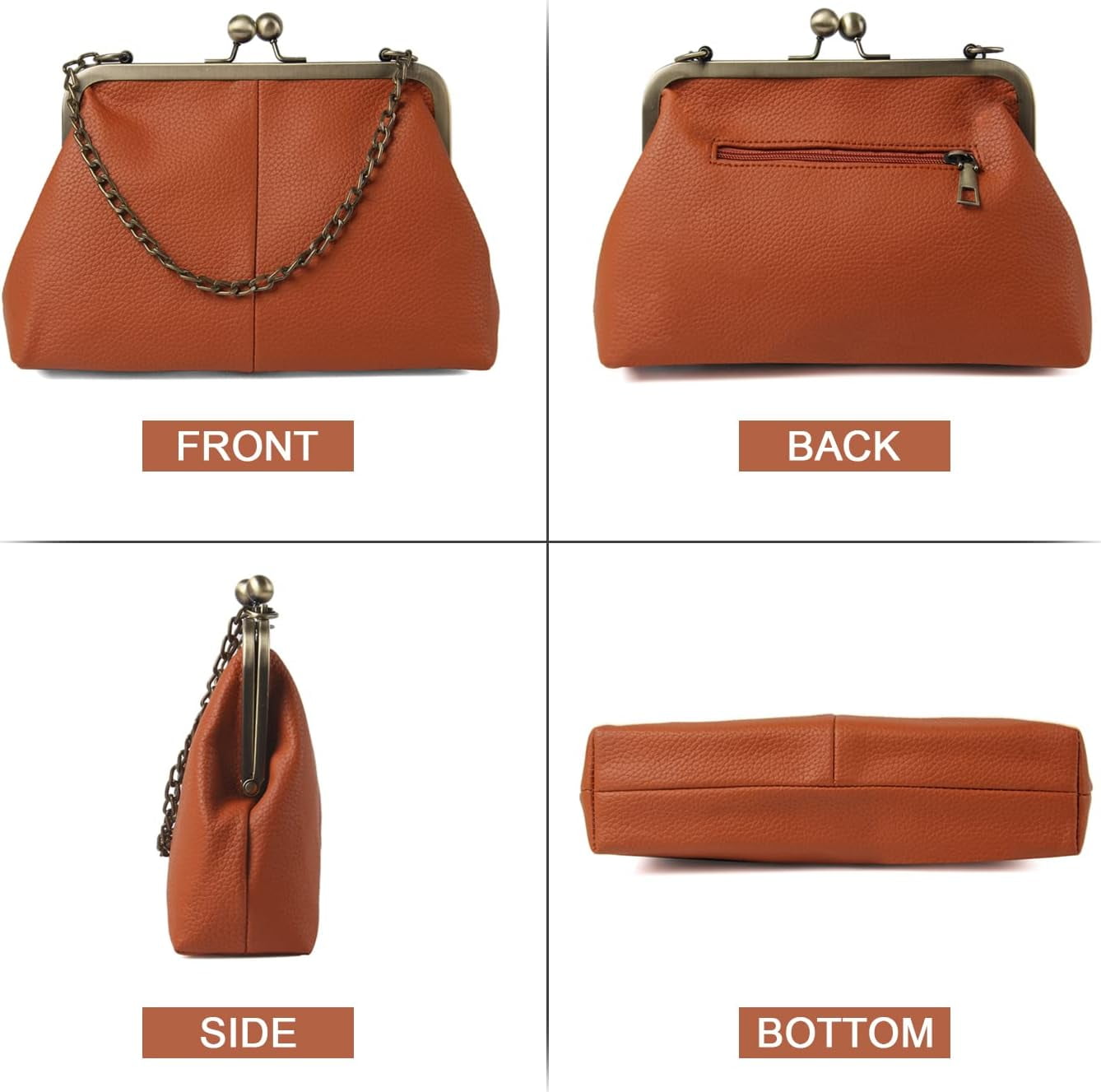 Gioobbt Retro Kiss Lock Clutch Shoulder Bag with Chain Strap Wallet