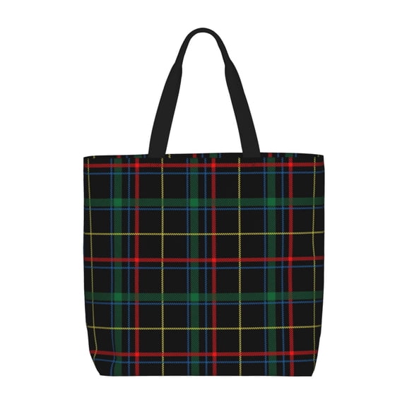 Fuzoiu Buffalo Plaid Dark Green Print Durable Tote Bag,Shoulder Bag with Zipper Closure,Casual Tote's Handbag,for Daily Use, Shopping, School, Work