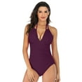 thumbnail image 3 of Akiihool Women's Swimsuits Women Lace Up One Piece Swimsuit Deep Plunge V Neck Bathing Suits (Purple,XL), 3 of 4