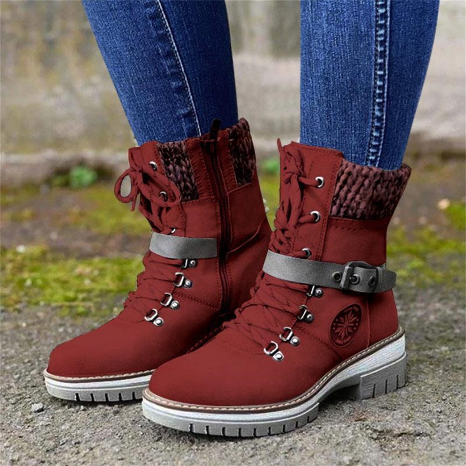 Herrnalise Mid-low-tube Women's Boots Autumn And Winter Europe America Wool Stitching Boots Wool Boots Shoes for - Walmart.com