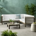 thumbnail image 3 of Salos 4 Piece Outdoor Wooden Sectional Set, Gray and White, 3 of 6