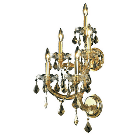 

Wall Sconces 5 Light With Golden Teak (Smoky) Crystal Royal Cut Gold size 12 in 300 Watts - World of Classic