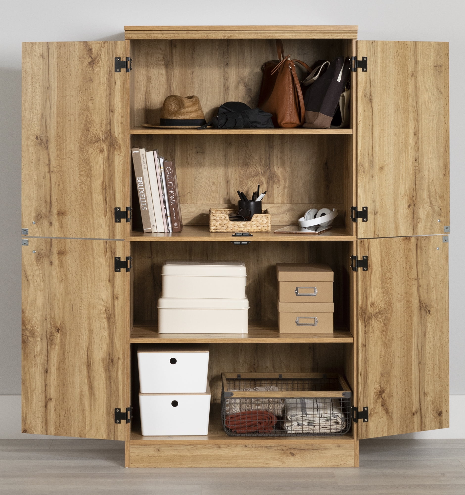 Armoire de rangement 4 portes, fini Chêne nordique, collection Morgan de Meubles South Shore