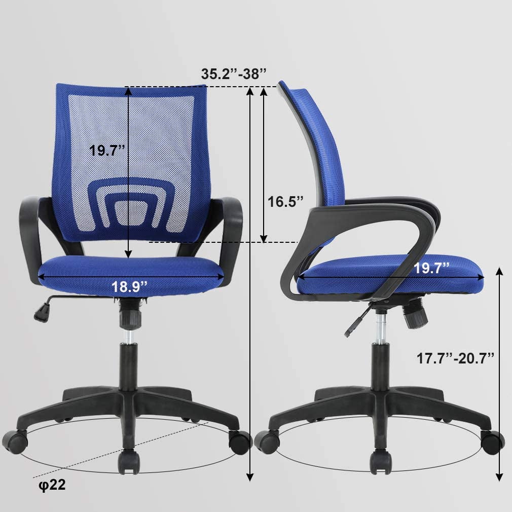 BestOffice Adult Mesh Mid Back Indoor Commercial Ergonomic Home Office Chair Desk Chair, Blue