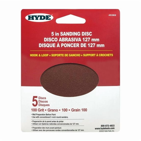 Hyde Tools: 5" - 100 Grit Round Hook & Loop Sandpaper (5 Pack)