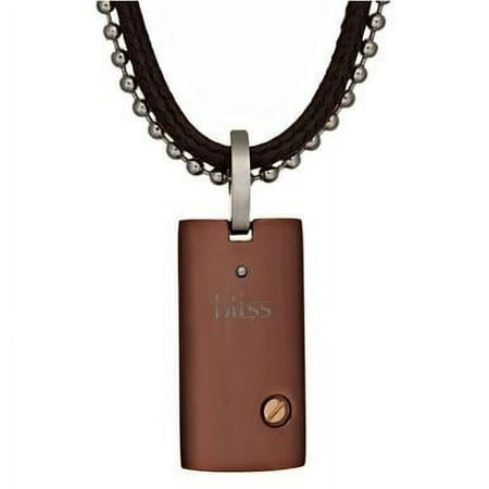 BLISS by Damiani "Uomo" Brown Stainless Steel & 18K Rose Gold Pendant w/Diamond Necklace