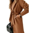 thumbnail image 3 of Autumn Winter Womens Classic Coat Lapel Collar Open Front Belted Long Jacket, 3 of 5