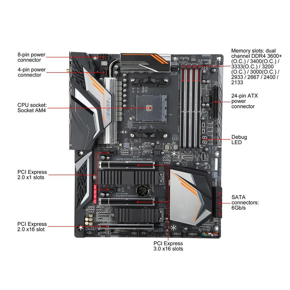 GA X470 GAMING 7 WIFI For Socket AM4 64GB DDR4 PCI-E 3.0 ATX Desktop Motherboard