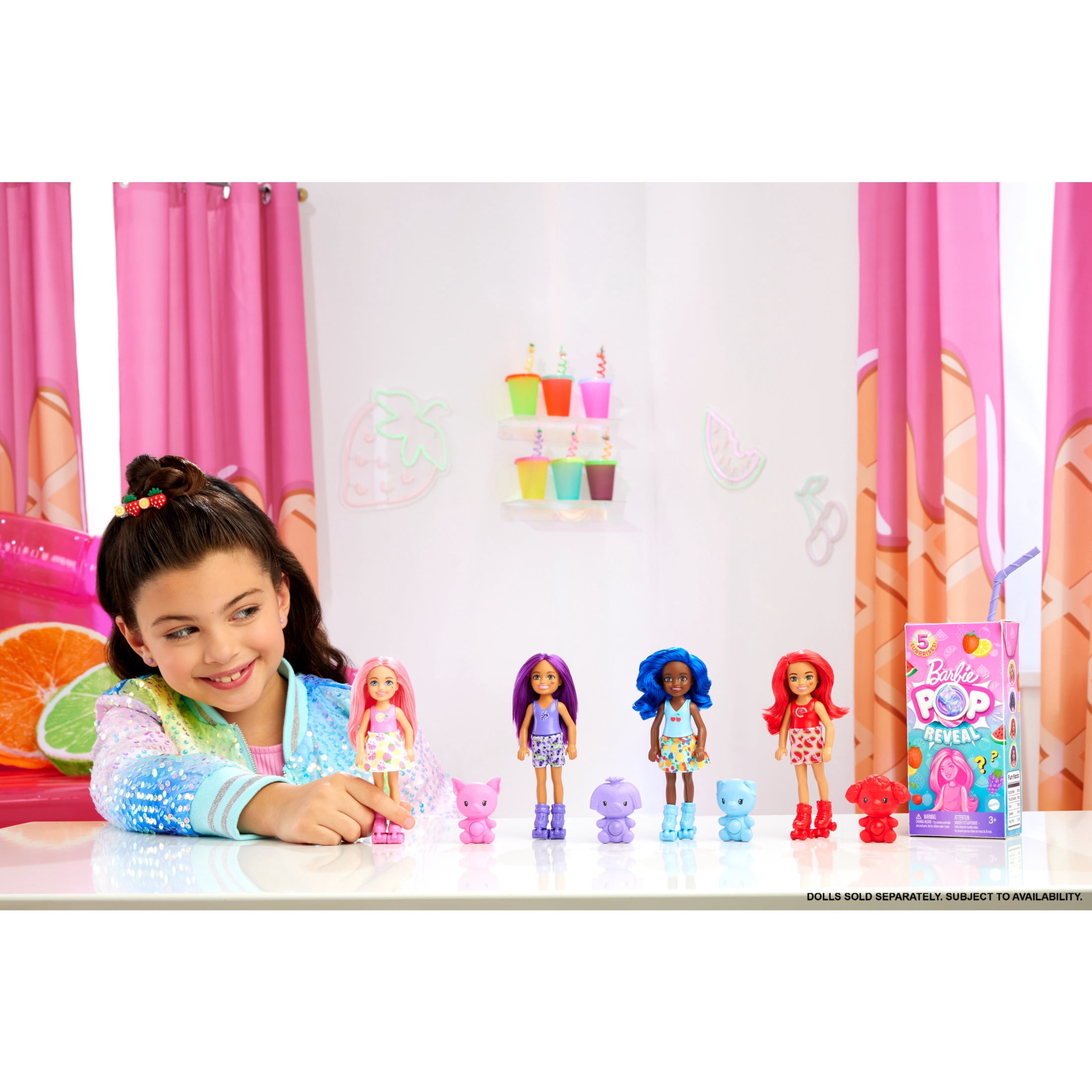 Barbie Pop Reveal Fruit Series Chelsea Doll with 5 Surprises Including Pop-It Pet, Scent & Color Change (Styles May Vary)