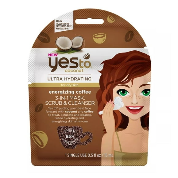 Yes To Coconut Ultra Hydrating for Dry Skin Energizing Coffee 3 in 1 Mask, Scrub, Cleanser