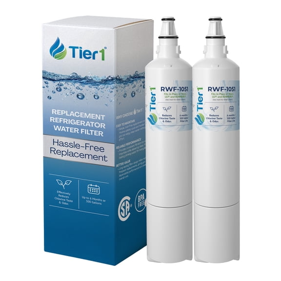 Tier1 RWF1051 5231JA2006A Refrigerator Water Filter | Replacement for LT600P, Kenmore 9990, 5231JA2006F, RWF1000A, CLCH104 | Up to 12 Months Supply | Easy Install | Odor Control | Clean Water (2-pk)