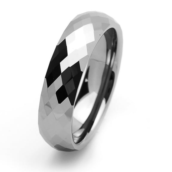 Men Women Tungsten Carbide Wedding Band Ring 6mm Comfort Fit Domed Faceted Ring For Men & Women