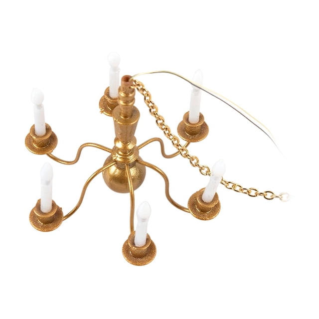 1/87 Miniature Chandelier Model Candle Ceiling Lamp Model Miniature Lighting for Golden 14.5cmx6cm