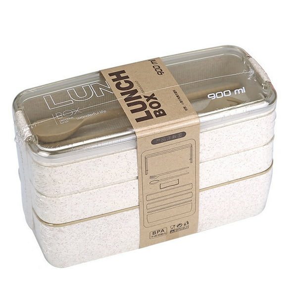 Kit de lonchera bento apilable, contenedores para almuerzo de paja de trigo con compartimentos 3 en 1 y vajilla, contenedores reutilizables para comidas y refrigerios para llevar