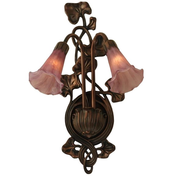 Meyda Lighting 11'W Cranberry Pond Lily 2 Lt Wall Sconce, Cranberry - 16787
