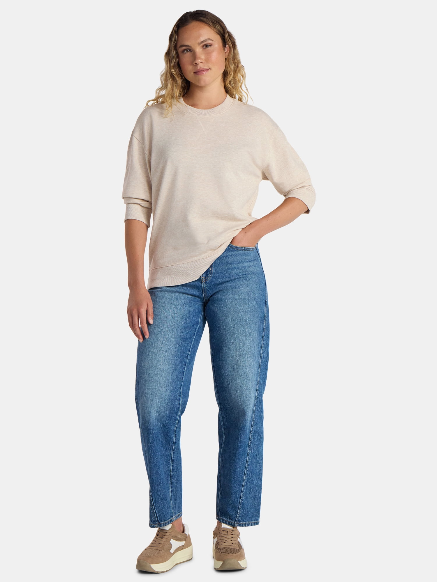 Time and Tru Women's and Women's Plus Crewneck Sweatshirt with Long Sleeves, Sizes XS-4X