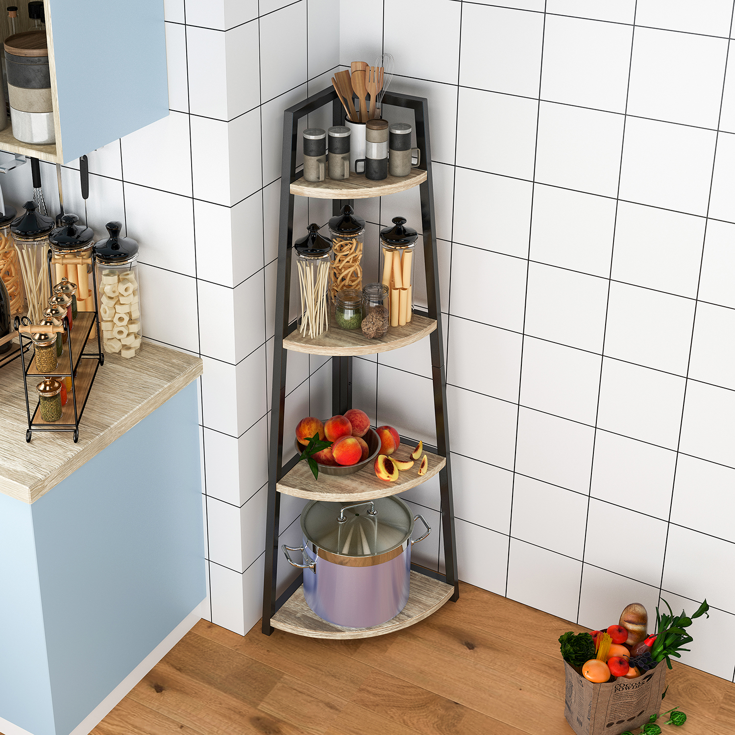 4Tier Corner Shelf, Triangular Shelf for Cubicle Bookshelf for Living