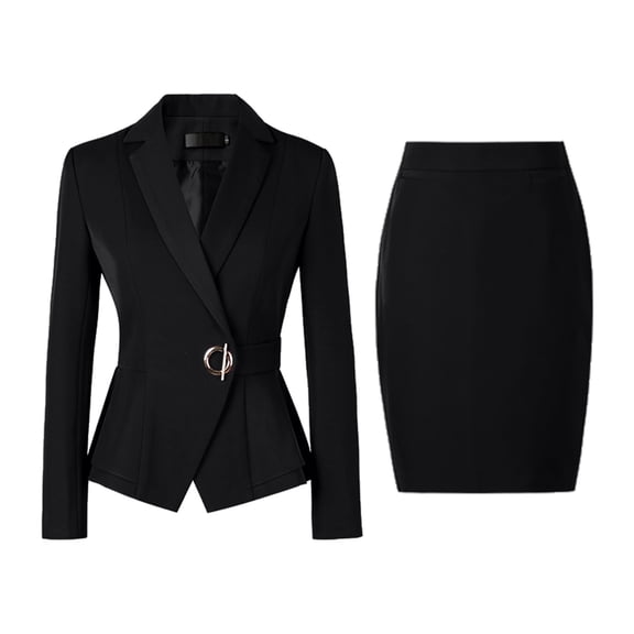 HXWCHs Women's formal Business Attire Slim Fit and Pencil Skirt Suit Set for Work XL Black