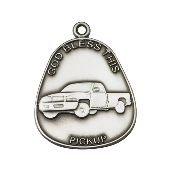 Antique Silver-Plated God Bless This Pickup Keychain 1 7/8 x 1 1/2 inches