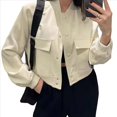 thumbnail image 1 of Chaqueta Informal de Larga con Cuello Redondo y Botones para Mujer, Color Liso. Albaricoque XXXL, 1 of 8