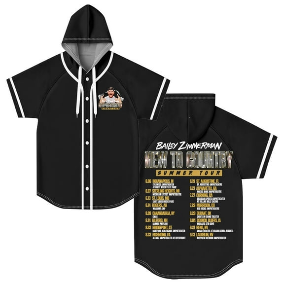Bailey Zimmerman New To Country Summer Tour Hooded Baseball Jersey Short Sleeve Tee Women Men Streetwear