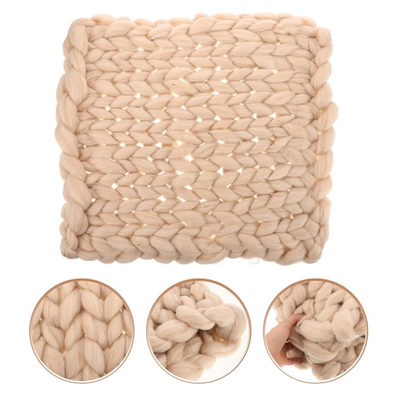 DEEPCRAFF Chunky Knit Throw Blanket Beige Wool Handmade Soft Warm for Home