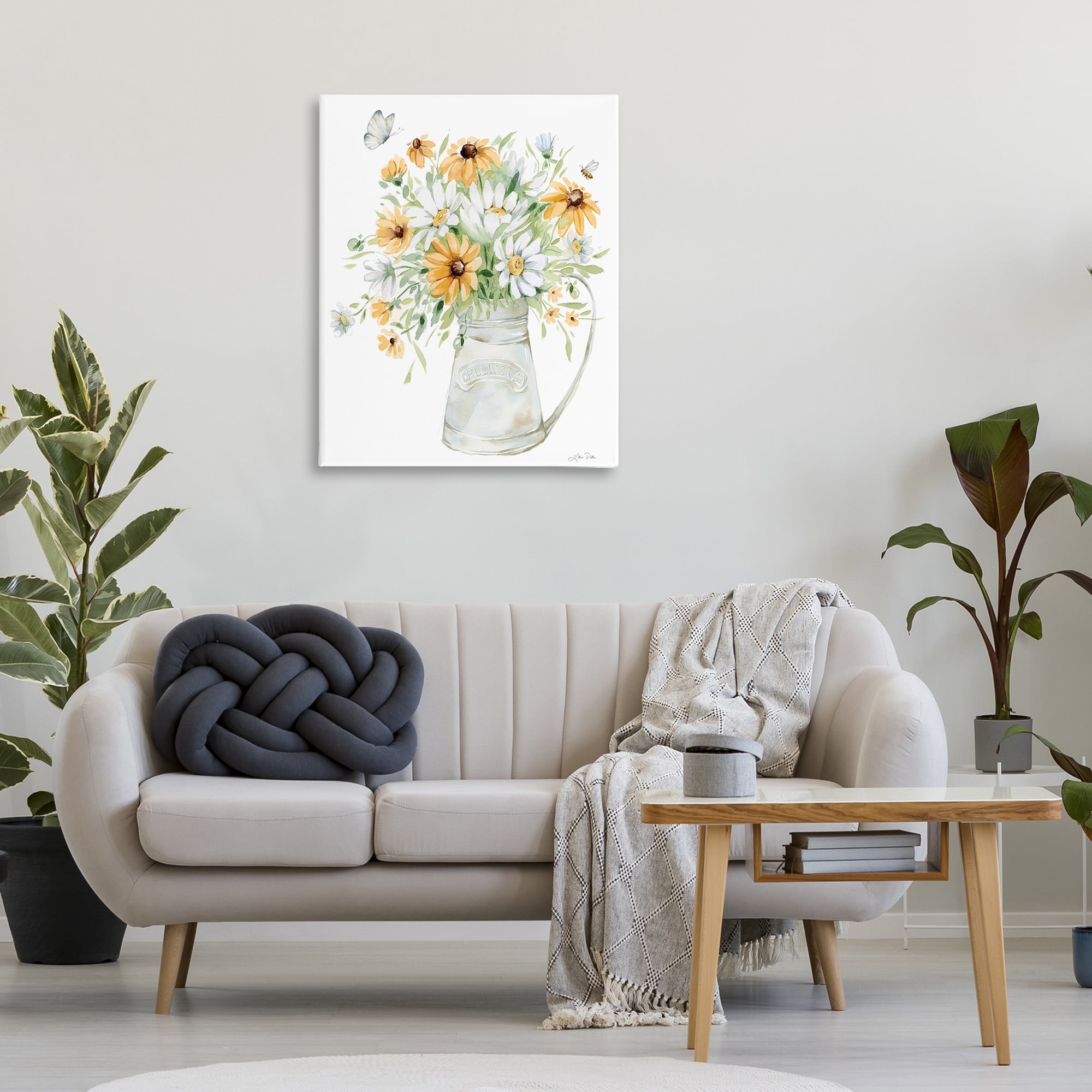 Stupell Industries Sunflowers & Daisies Vase Botanical & Floral Painting Gallery Wrapped Canvas Art Print Wall Art, 30 x 40