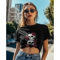 thumbnail image 4 of T Shirts for Women Short Sleeve Cotton Crewneck T-Shirt, Skull Red Rose Flower Tee Tops Casual Basic T-Shirts, XS-5XL Black 5XL, 4 of 7