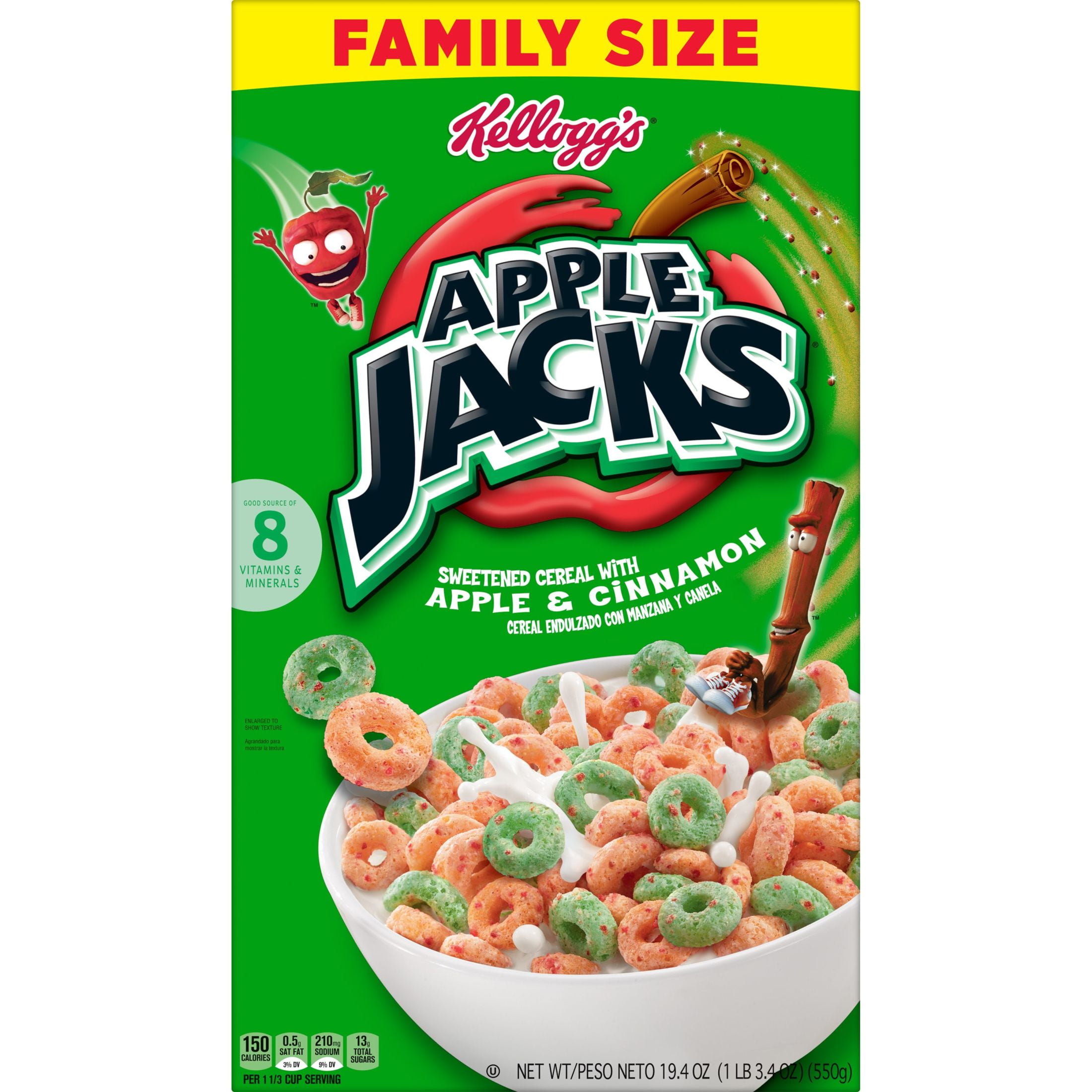Kellogg's Apple Jacks Original Cold Breakfast Cereal, Family Size, 19.4 oz Box