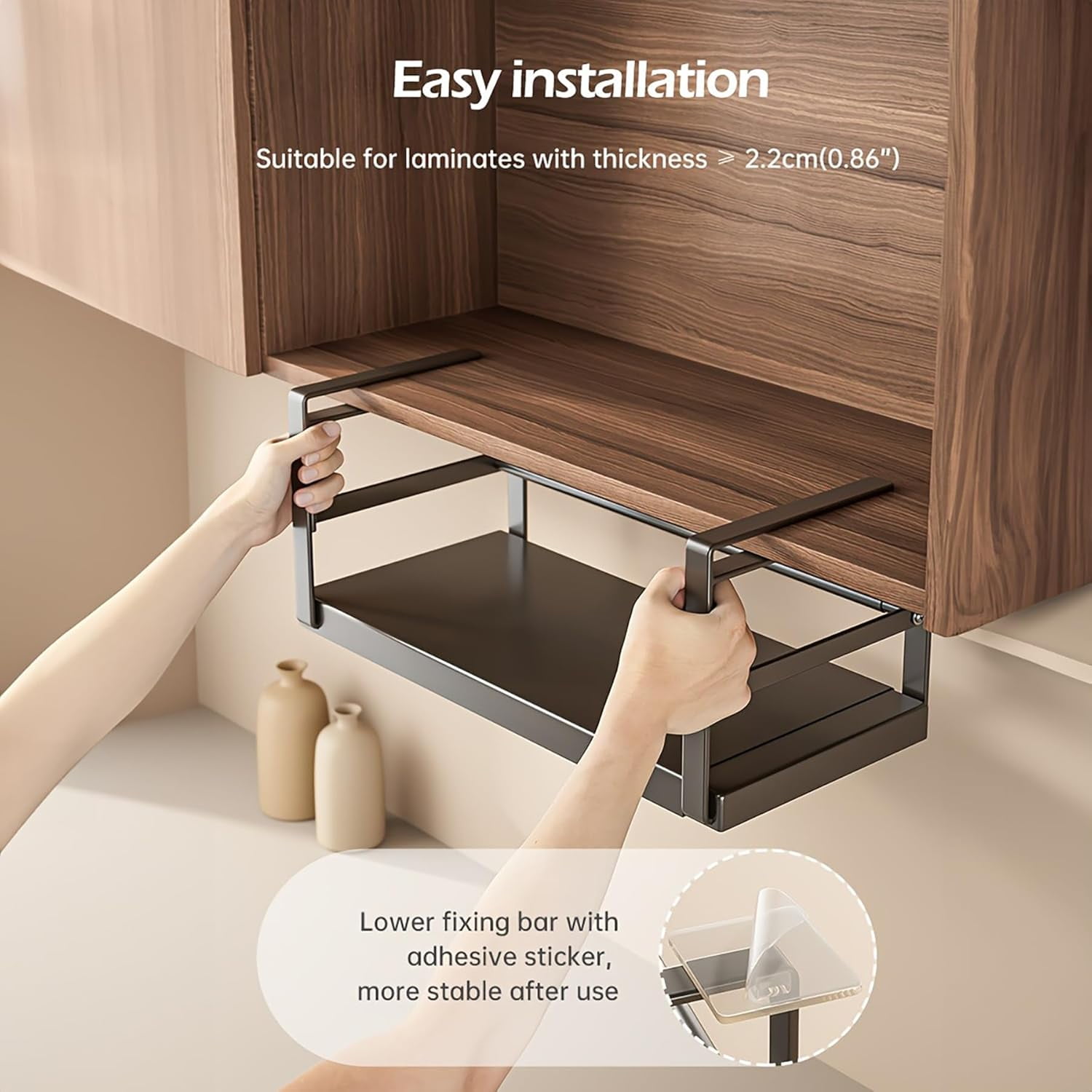 ZHOHO TANT Adjustable Under-Cabinet Storage Basket Organizer, Heavy Duty Shelf for Kitchen Pantry, White