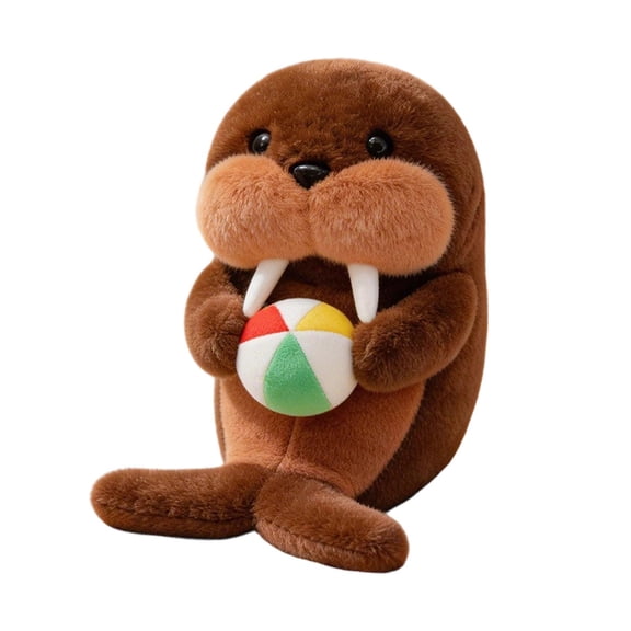 Plush Stuffed Animals 13.77 Inch Brown Stuffed Animal Holding Soccer Ball Plush Cuddly Soft Plush Toys for Nursery Decor Single Pack