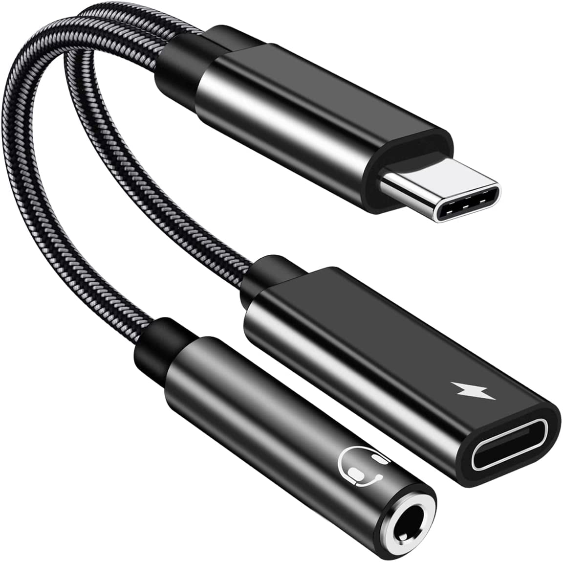 Galaxy Headphone Adapter, 2 in 1 USB C to 3.5mm Audio and Charging Adapter with PD 60W Fast