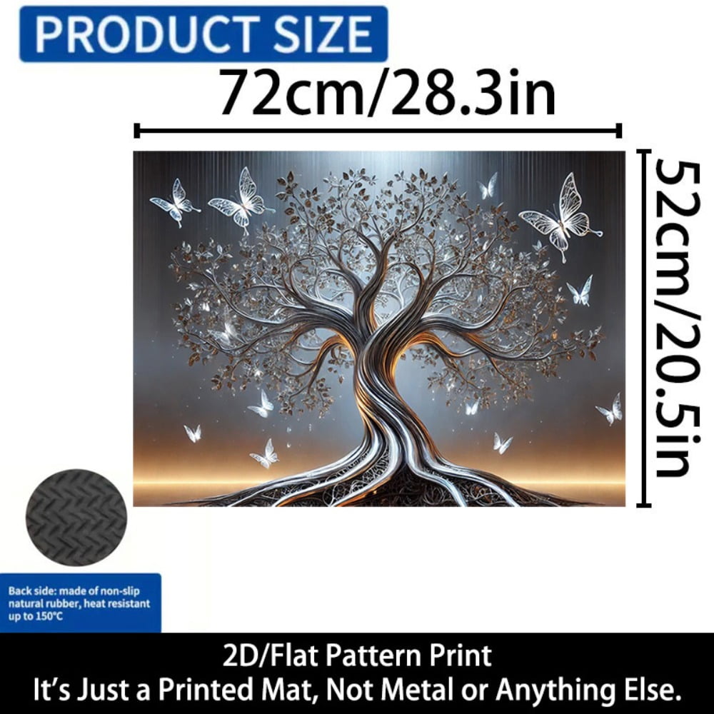 1 2D/flat stove cover protection pad, silver-brown crystal butterfly decorative tree pattern design, 28.3x20.5 inches (72×52cm), easy to clean, perfectly suitable for any kitchen, washing machine, dr