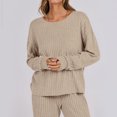 thumbnail image 4 of Womens Lounge Set Casual Ribbed Knit Long Sleeve and Pants Pajama Sets Casual 2 Piece Pj Outfit Fall Sleepwear, 4 of 8