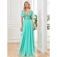 thumbnail image 4 of Wedding Dress Wedding Guest Dresses for Women Long Dress Skirt Flared Sleeve V-neck A-line Bridesmaids Banquet Dress Evening Dress Dance Party Dress, 4 of 9