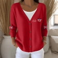 thumbnail image 2 of Wang6 Womens Lightweight Plus Size Cardigans Sweaters Trendy Long Sleeve Open Front Button down Knit Sweater Fall V Neck American Flag Printed Outwear Tops Red L, 2 of 5