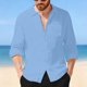 thumbnail image 2 of Camisas de Manga Larga con Botón de Solapa para Hombre de Ajuste Suelto Top de Moda de Bolsillo de Cardigan para el Verano, 2 of 9