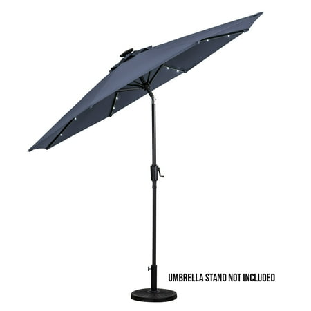 Sun Ray - 9' Round 8Rib Solar Lighted Umbrella - Taupe
